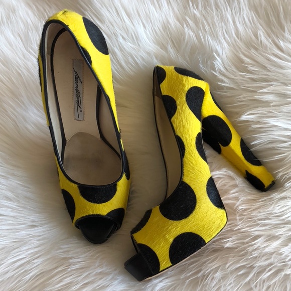 Brian Atwood Shoes - Brian Atwood Yellow/Black Polka Dot 'Felini' Pump